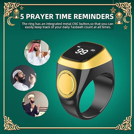 Qibla Ring Tasbih Counter and  Prayer Reminder